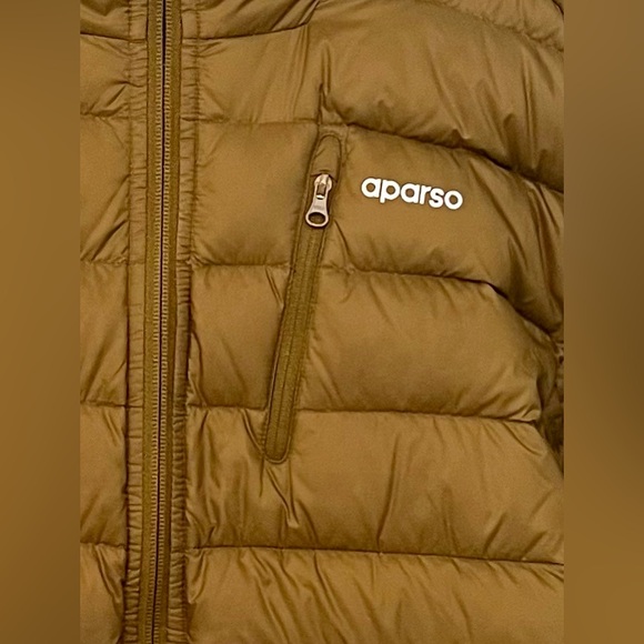 APARSO Men’s XL Rip-Stop Down Puffer Jacket w/Hood in Olive with Orange lining - Picture 5 of 12